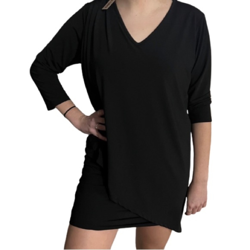 NWT COCO+CARMEN black asymmetrical overlay top mini dress size L/XL
